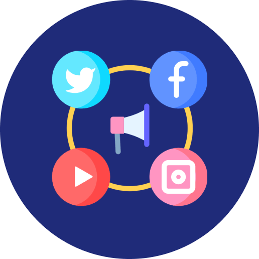 Social media in blue circle